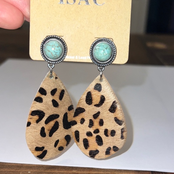 Isac Trading Inc Jewelry - ISAC Leopard Print & Turquoise Lightweight Teardrop Earrings